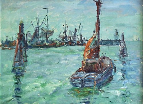 Vissershaven, olieverf op doek, 60 80 cm, 1951